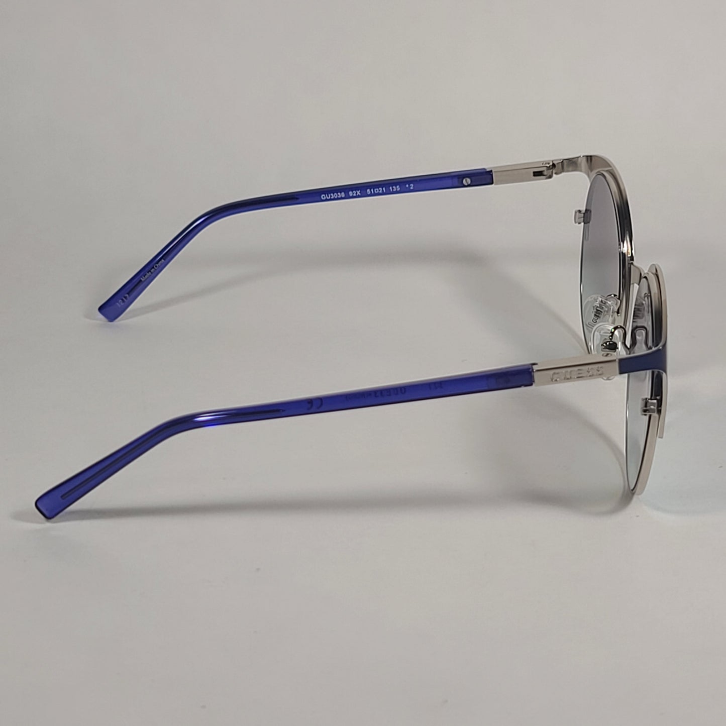 Guess Round Sunglasses GU3036 92X Blue And Silver Frame Blue Flash Mirror Lens - Sunglasses