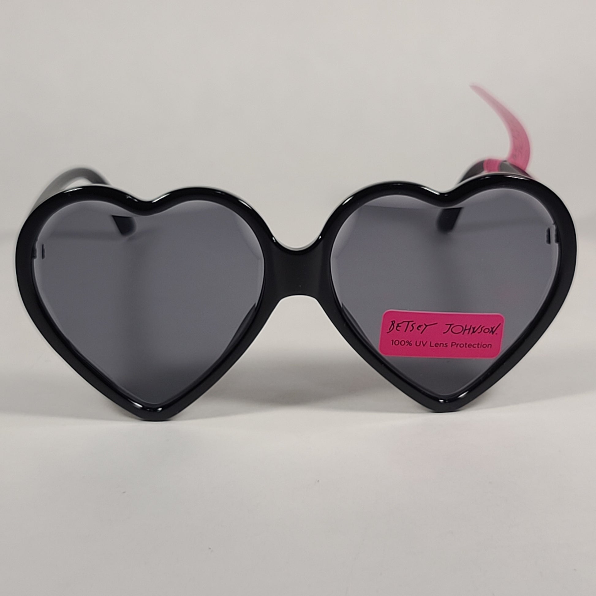 Betsey Johnson Heart Shape Sunglasses Shiny Black Frame Gray Tinted Lens - Sunglasses