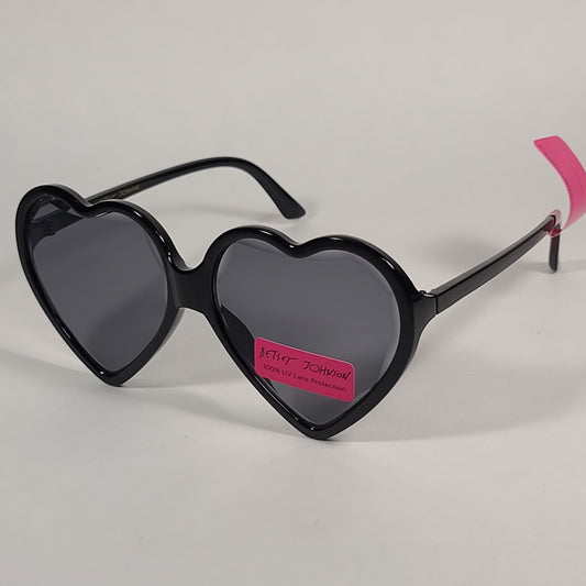 Betsey Johnson Heart Shape Sunglasses Shiny Black Frame Gray Tinted Lens - Sunglasses