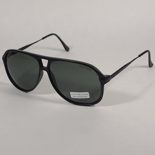 Authentic Tommy Hilfiger Rocky Aviator Sunglasses Matte Black Frame Green Lens ROCKY MP OU522 - Sunglasses