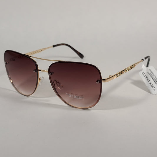 Vince Camuto Rimless Navigator Sunglasses Gold Frame Brown Gradient Lens VC954 GLD - Sunglasses