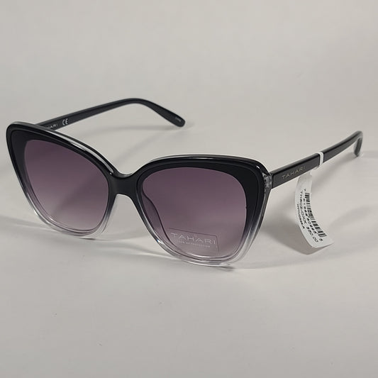 Tahari Cat Eye Large Sunglasses Black And Clear Frame Gray Gradient Lens TH802 OXX - Sunglasses