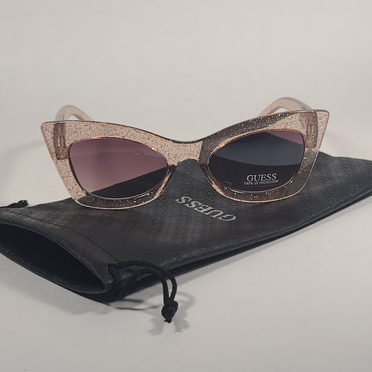 Guess Cat Eye Sunglasses Clear Pink Glitter Frame Brown Gradient Lens GF0346 47F - Sunglasses