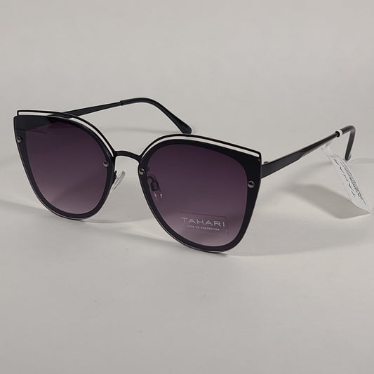 Tahari Rimless Cat Eye Sunglasses Shiny Black Frame Smoke Gradient Lens TH809 OX - Sunglasses