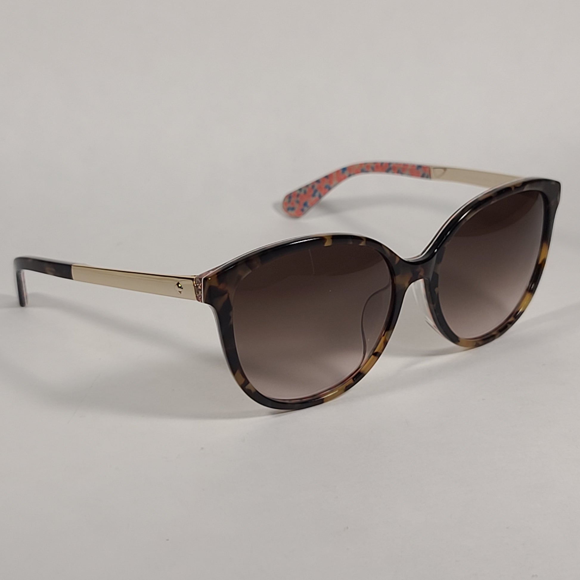 Kate Spade Karlena 2NLHA Round Cat Eye Sunglasses Havana Brown And Gold Frame Brown Gradient Lenses