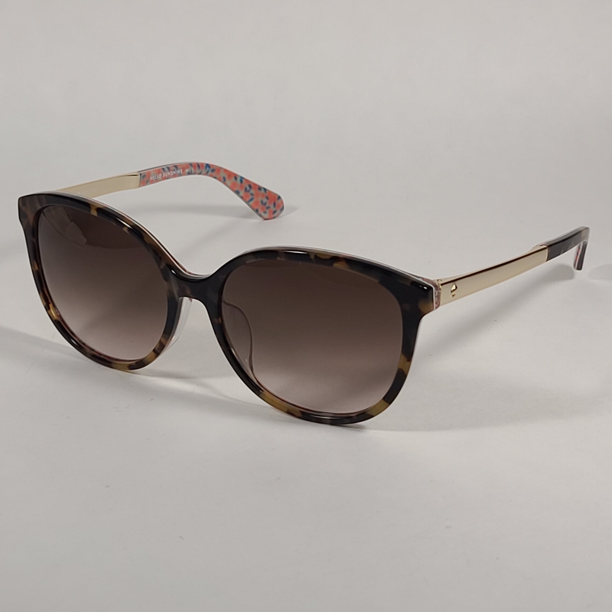 Kate Spade Karlena 2NLHA Round Cat Eye Sunglasses Havana Brown And Gold Frame Brown Gradient Lenses
