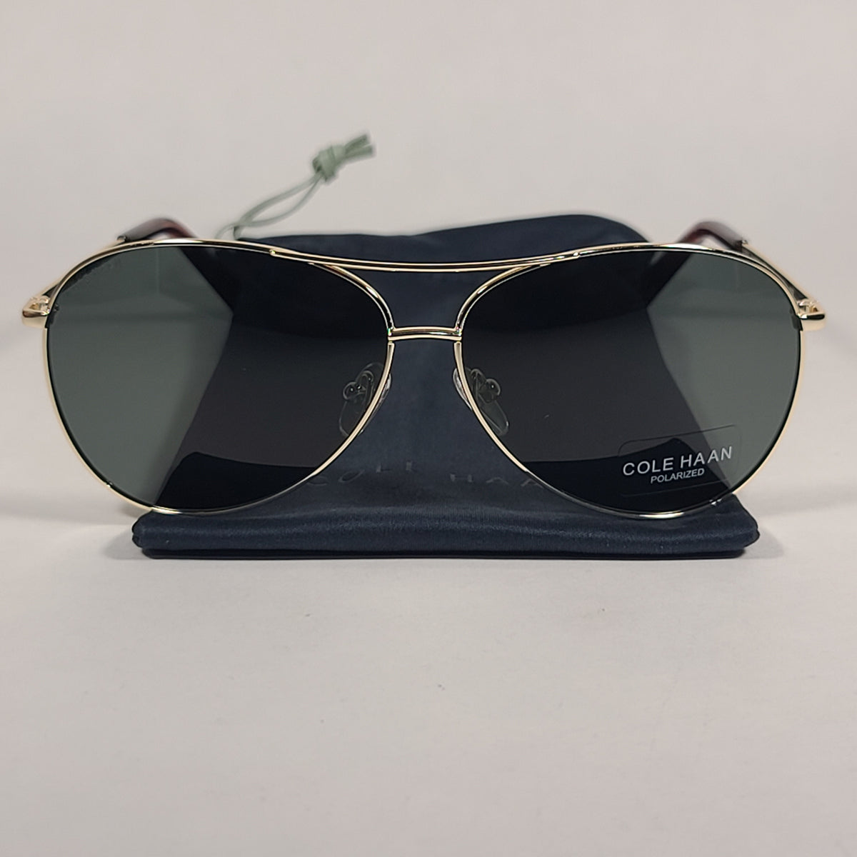 New W/Case Cole Haan Polarized Gold Flash Sunglasses ? Cole Haan Aviator Polarized Sunglasses Gold Frame Green Lens  main image 4