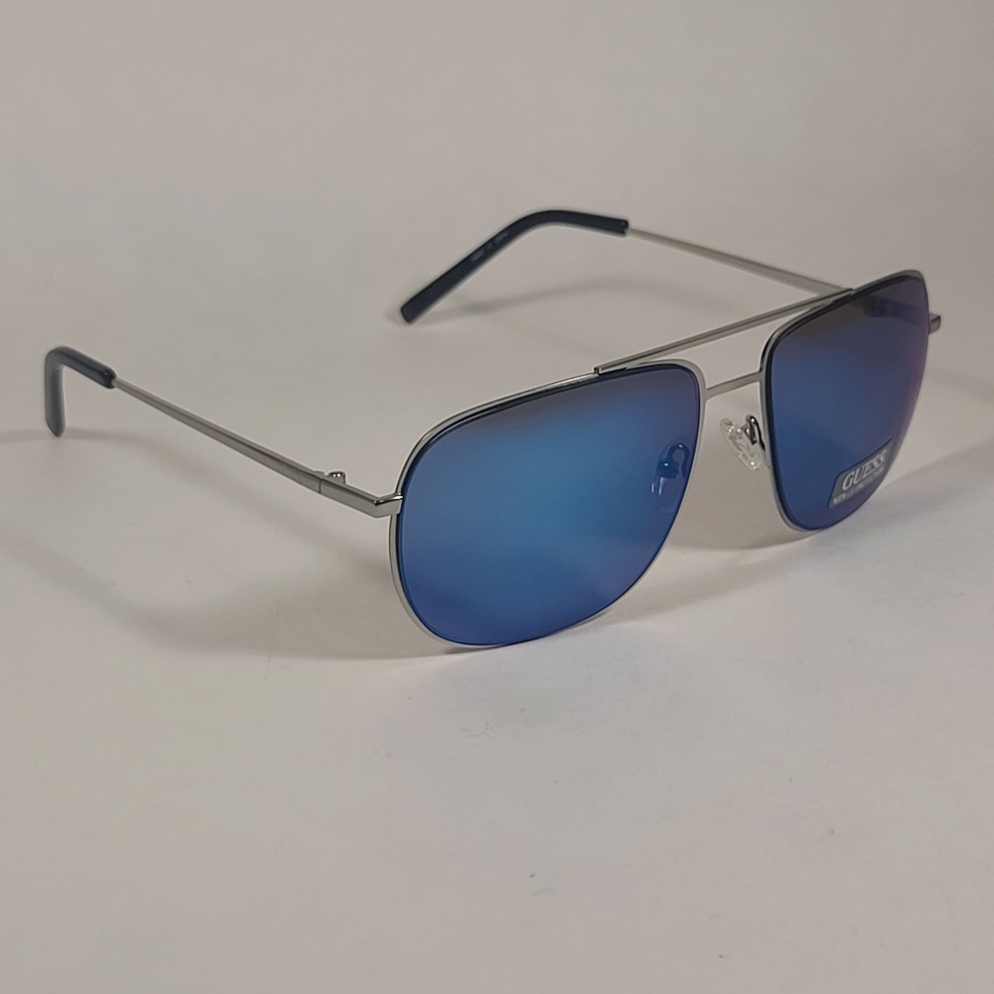 Guess Aviator Sunglasses GF0196 11X Silver Metal Frame Blue Mirror