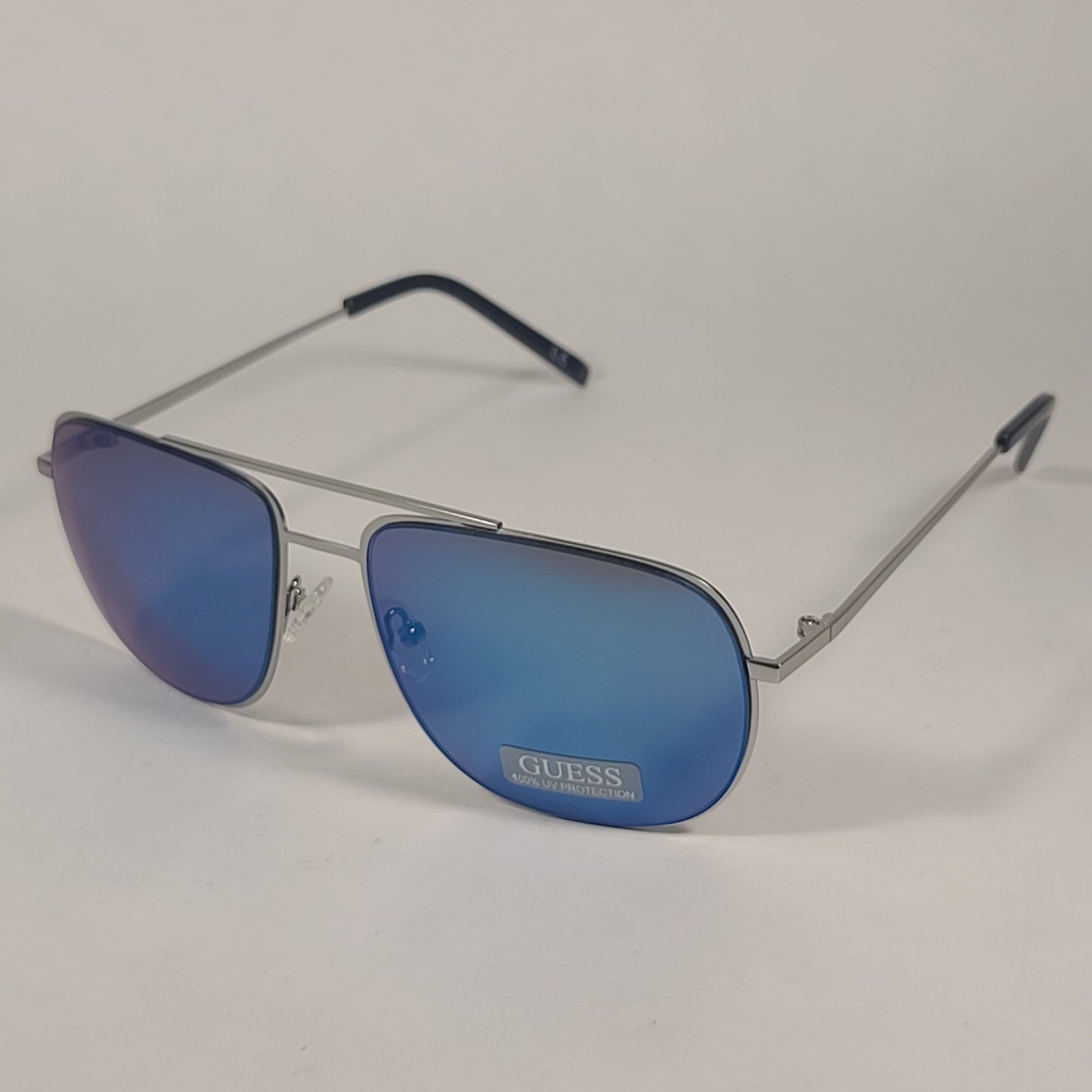 Guess Aviator Sunglasses GF0196 11X Silver Metal Frame Blue Mirror
