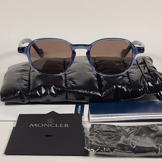 Moncler Keyhole Sunglasses Gray Blue Crystal Frame Brown Lens ML0061 92E - Sunglasses