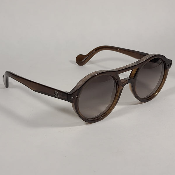 Moncler Round Sunglasses Brown Mastic Frame Smoke Gradient Lens ML0037