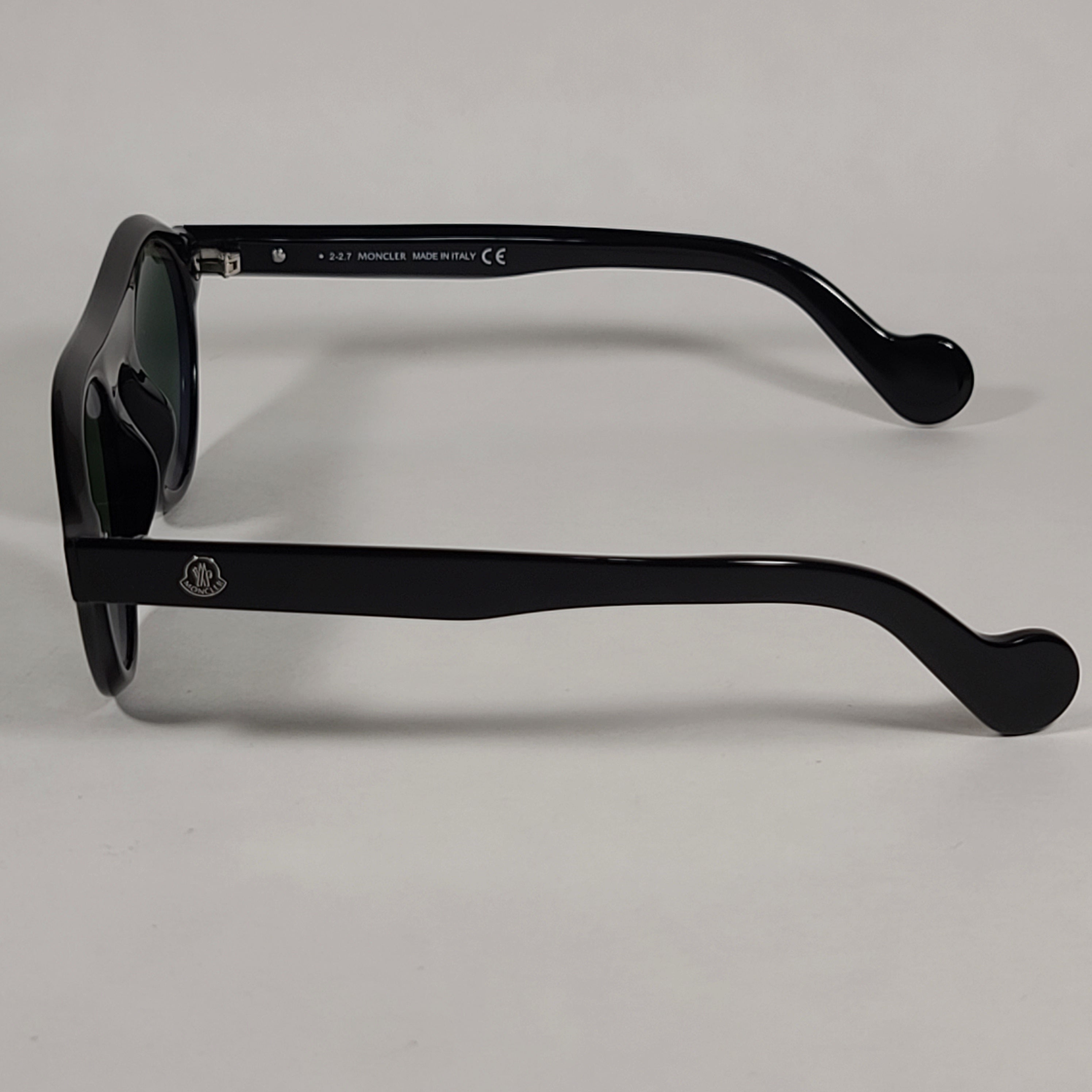 Moncler Round Pilot Sunglasses Shiny Black Frame Green Lens