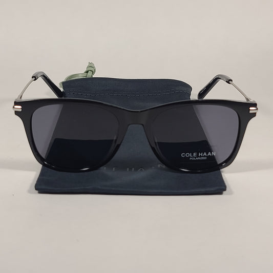 Cole Haan CH8010 001 Polarized Club Sunglasses Shiny Black And Silver Frame Gray Lens - Sunglasses