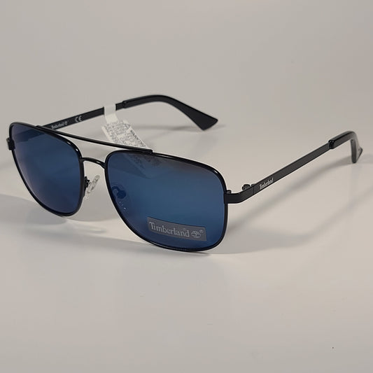 Timberland Rectangle Sunglasses Black Frame Blue Mirror Lens TB7175 01X - Sunglasses