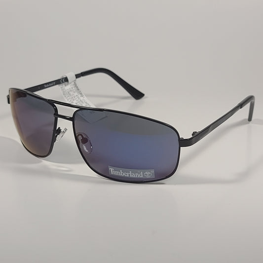 Timberland Rectangular Sunglasses Black Metal Frame Blue Violet Flash Lens TB7208 01X - Sunglasses