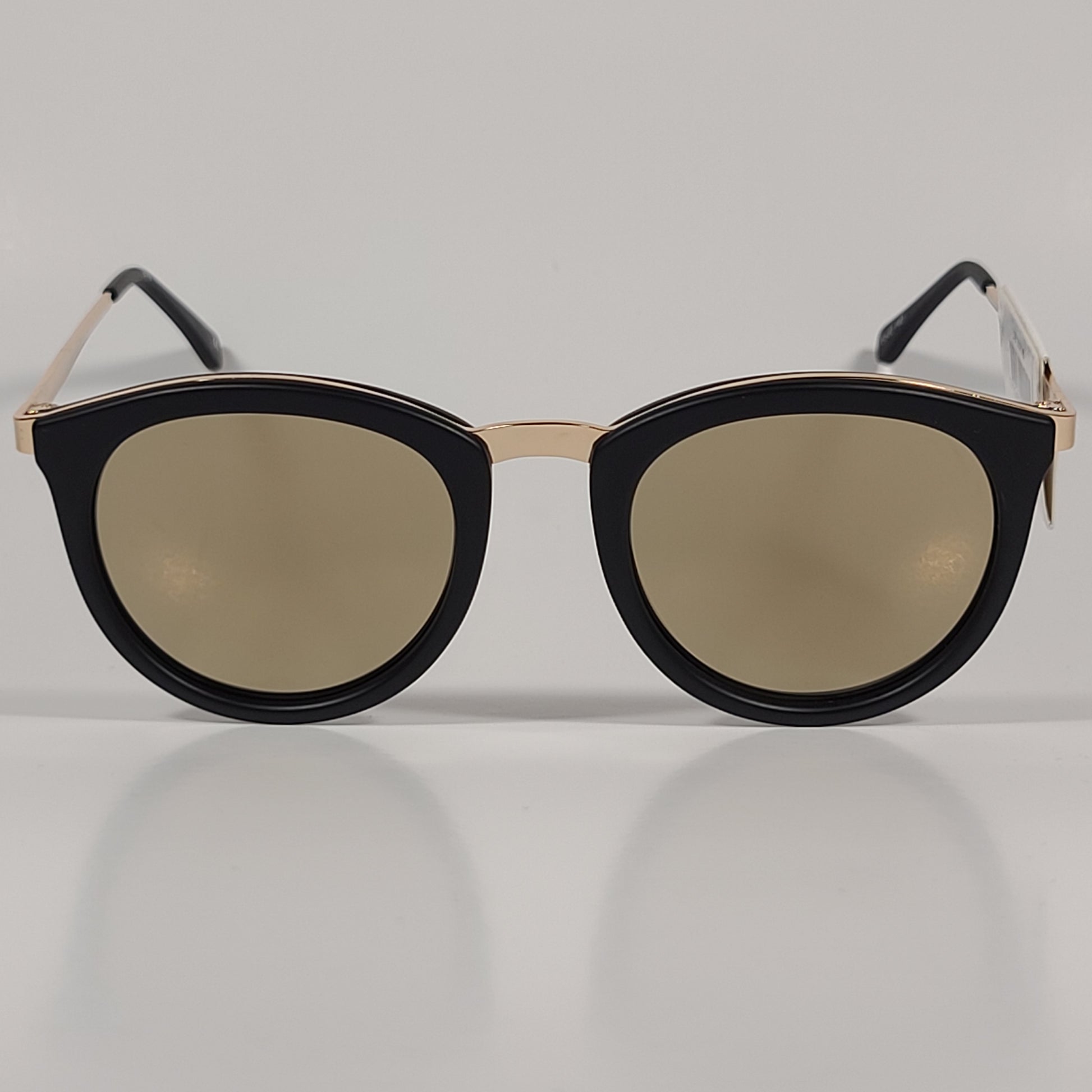 Le Specs No Smirking Round Sunglasses Matte Black Gold Frame Gold Mirror Lens LSP1602145 - Sunglasses