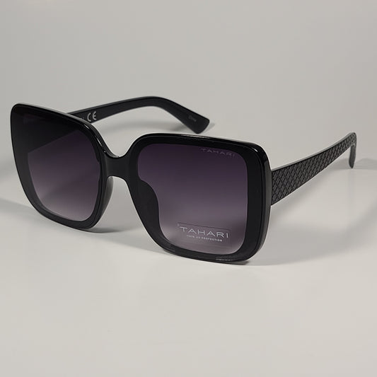 Tahari Butterfly Oversize Sunglasses Shiny Black Frame Smoke Gradient Lens TH815 OX - Sunglasses