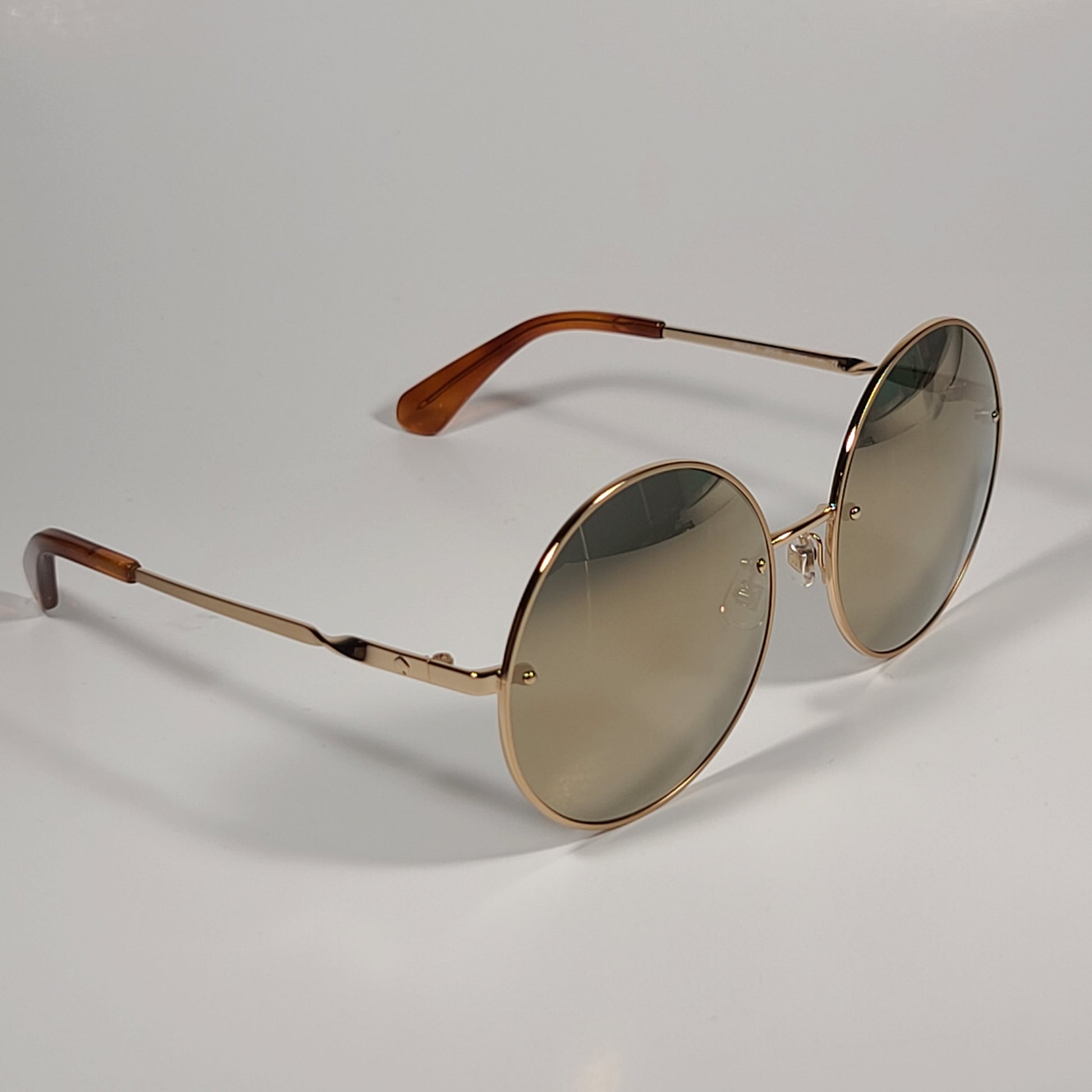 Kate Spade ABIA/F/S J5GUE Round Sunglasses Gold Brown Frame Gold Mirror Lens - Sunglasses