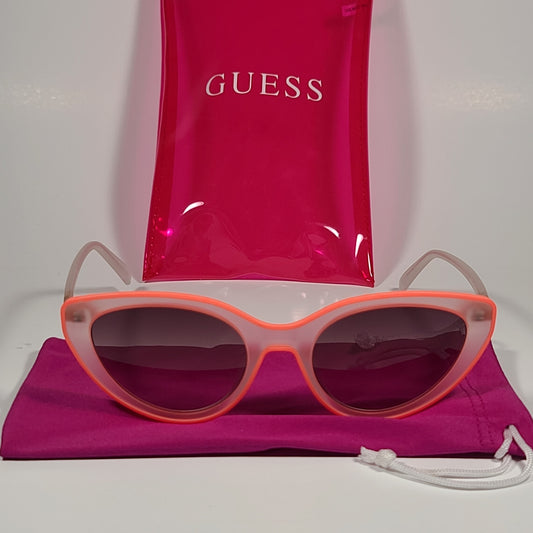 Guess Cat Eye Sunglasses Orange Matte Crystal Frame Brown Gradient Lens GU3061 44F - Sunglasses