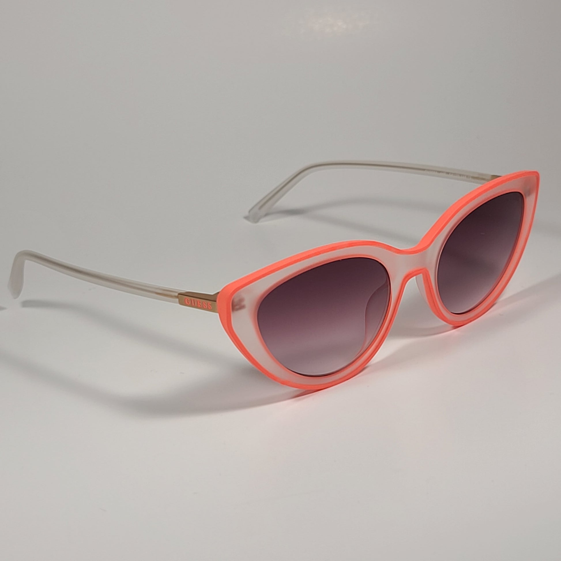 Guess Cat Eye Sunglasses Orange Matte Crystal Frame Brown Gradient Lens GU3061 44F - Sunglasses