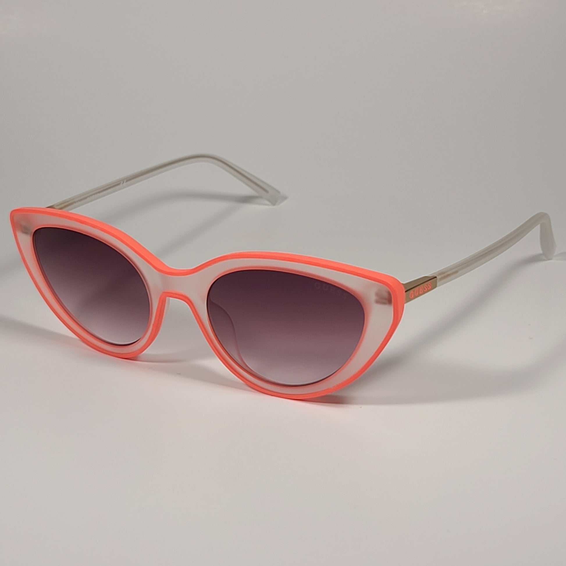 Guess Cat Eye Sunglasses Orange Matte Crystal Frame Brown Gradient Lens GU3061 44F - Sunglasses