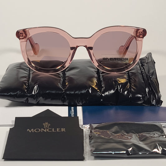 Moncler Round Sunglasses Pink Crystal Frame Bordeaux Flash Lens ML0015 72UE - Sunglasses
