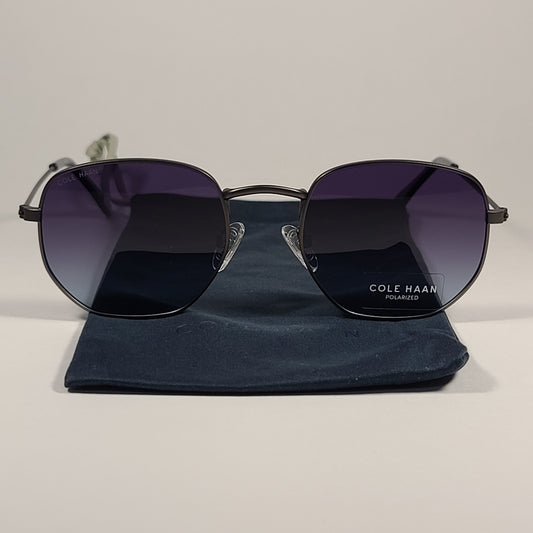 Cole Haan CH8501 033 Polarized Hexagon Sunglasses Gunmetal Frame Blue Gray Gradient Lens - Sunglasses