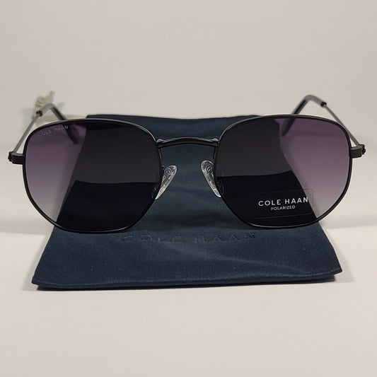 Cole Haan CH8501 001 Polarized Hexagon Sunglasses Black Frame Gray Smoke Gradient Lens - Sunglasses