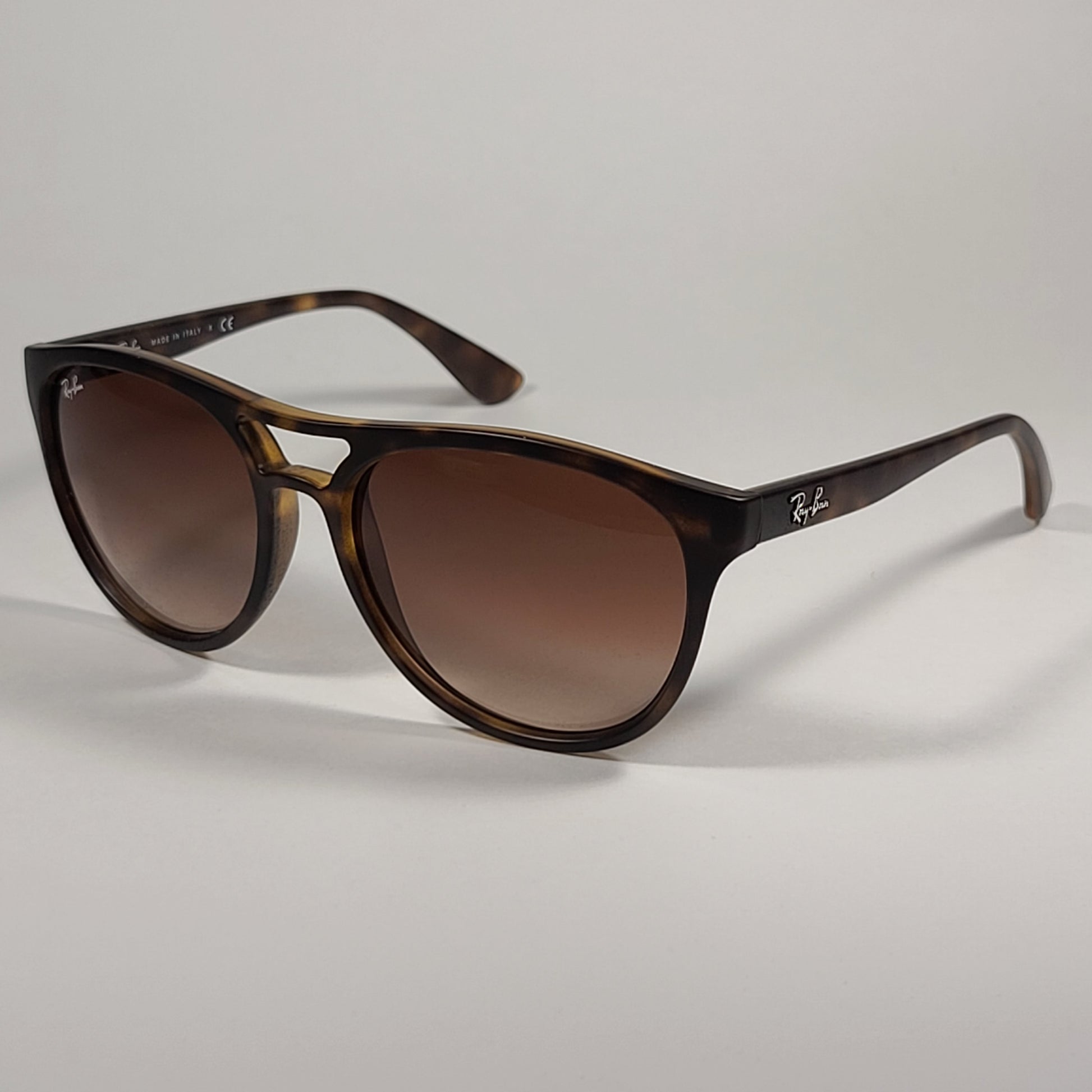 Ray-Ban Brad Round Aviator Sunglasses Matte Havana Rubberized Frame Brown Gradient Lens RB4170 865/13 - Sunglasses