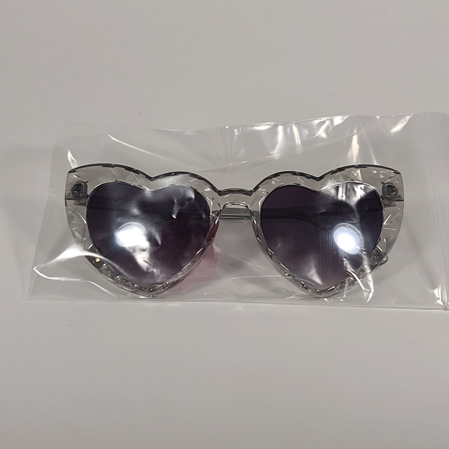 Betsey Johnson Heart Shape Sunglasses Clear Crystal Frame Smoke Gradient Lens 53606FBJ - Sunglasses