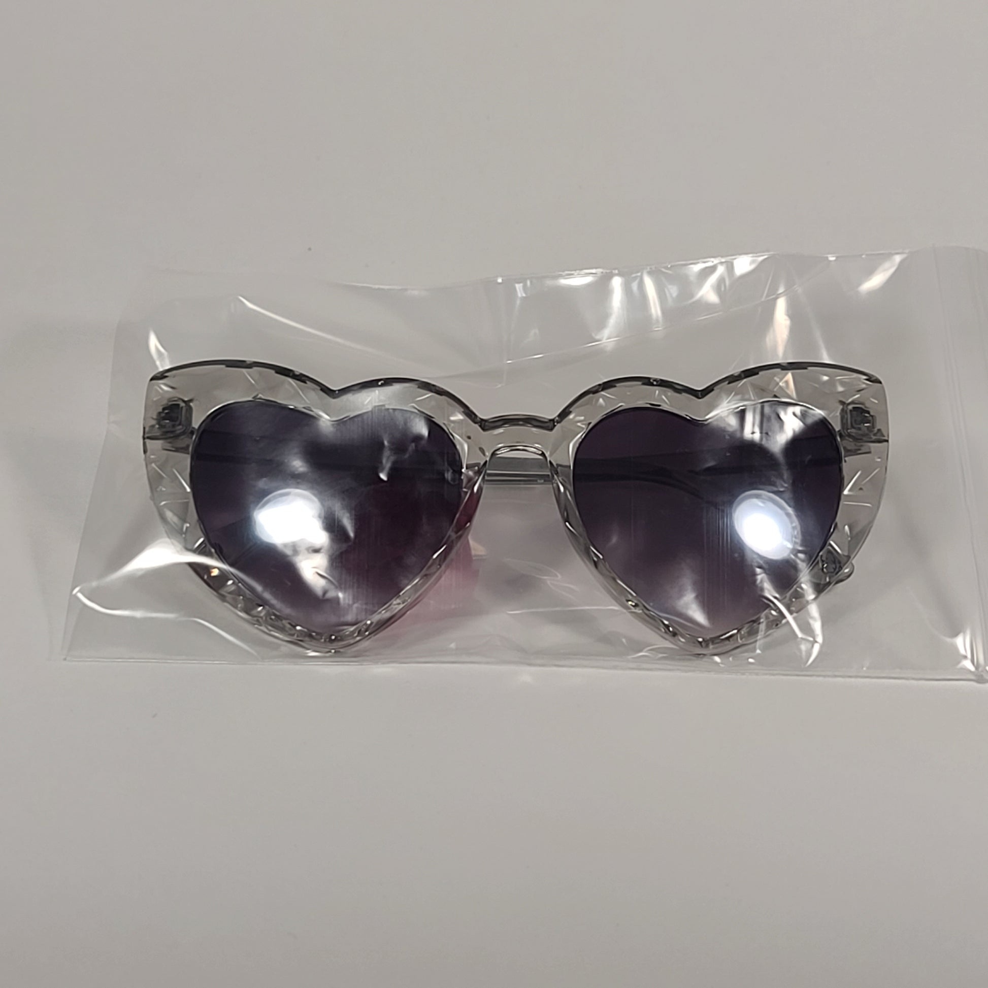 Betsey Johnson Heart Shape Sunglasses Clear Crystal Frame Smoke Gradient Lens 53606FBJ - Sunglasses