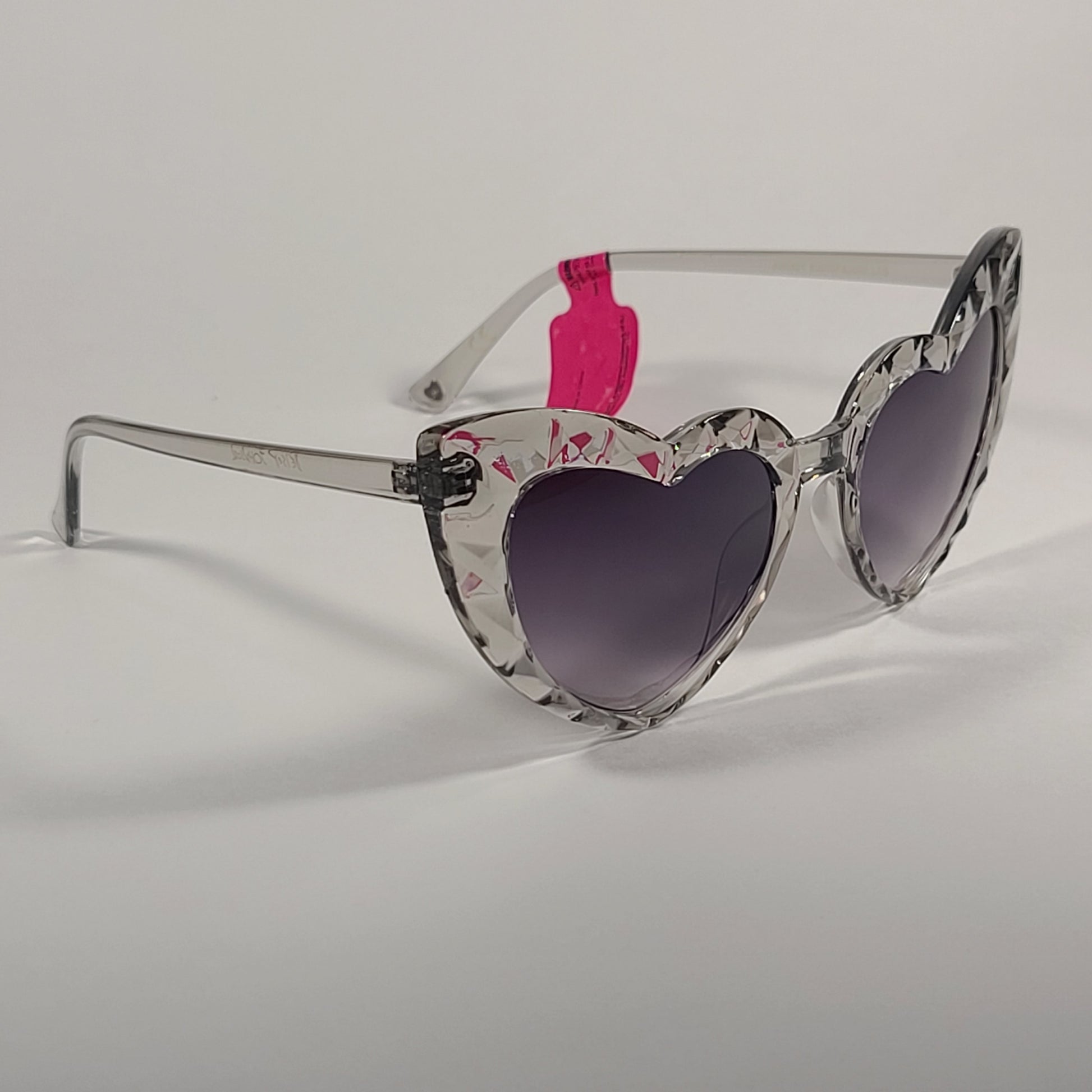 Betsey Johnson Heart Shape Sunglasses Clear Crystal Frame Smoke Gradient Lens 53606FBJ - Sunglasses