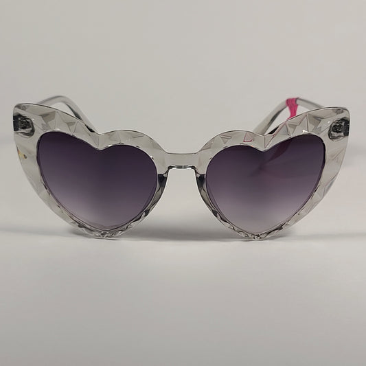Betsey Johnson Heart Shape Sunglasses Clear Crystal Frame Smoke Gradient Lens 53606FBJ - Sunglasses