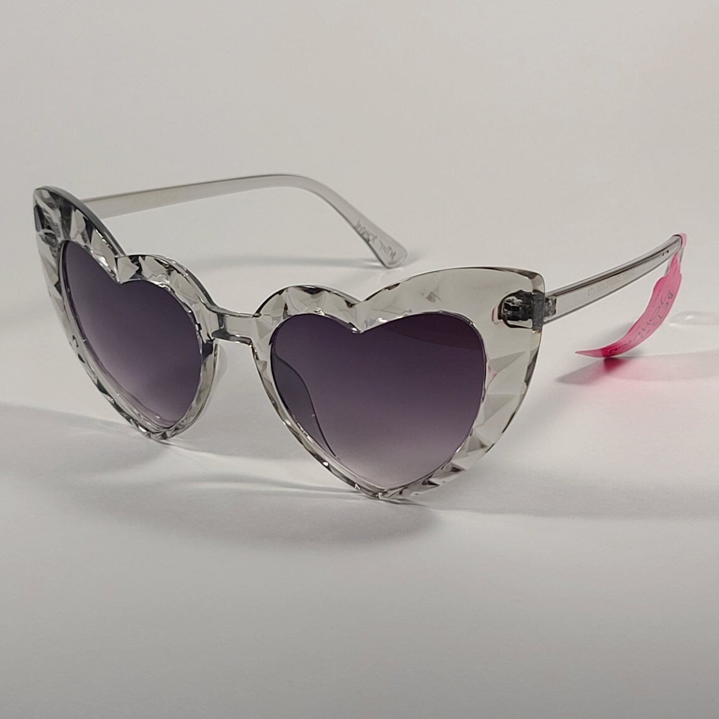 Betsey Johnson Heart Shape Sunglasses Clear Crystal Frame Smoke Gradient Lens 53606FBJ - Sunglasses