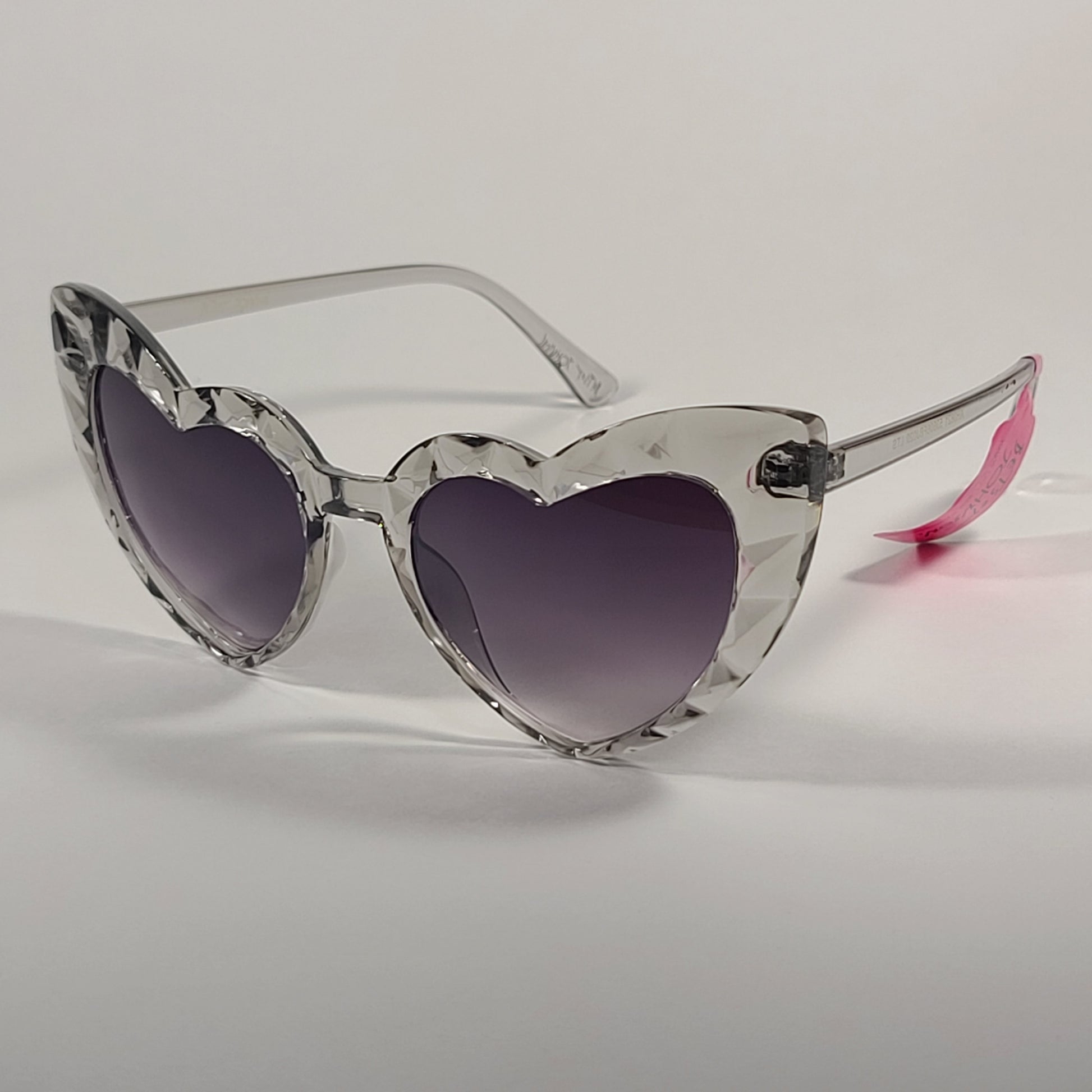 Betsey Johnson Heart Shape Sunglasses Clear Crystal Frame Smoke Gradient Lens 53606FBJ - Sunglasses