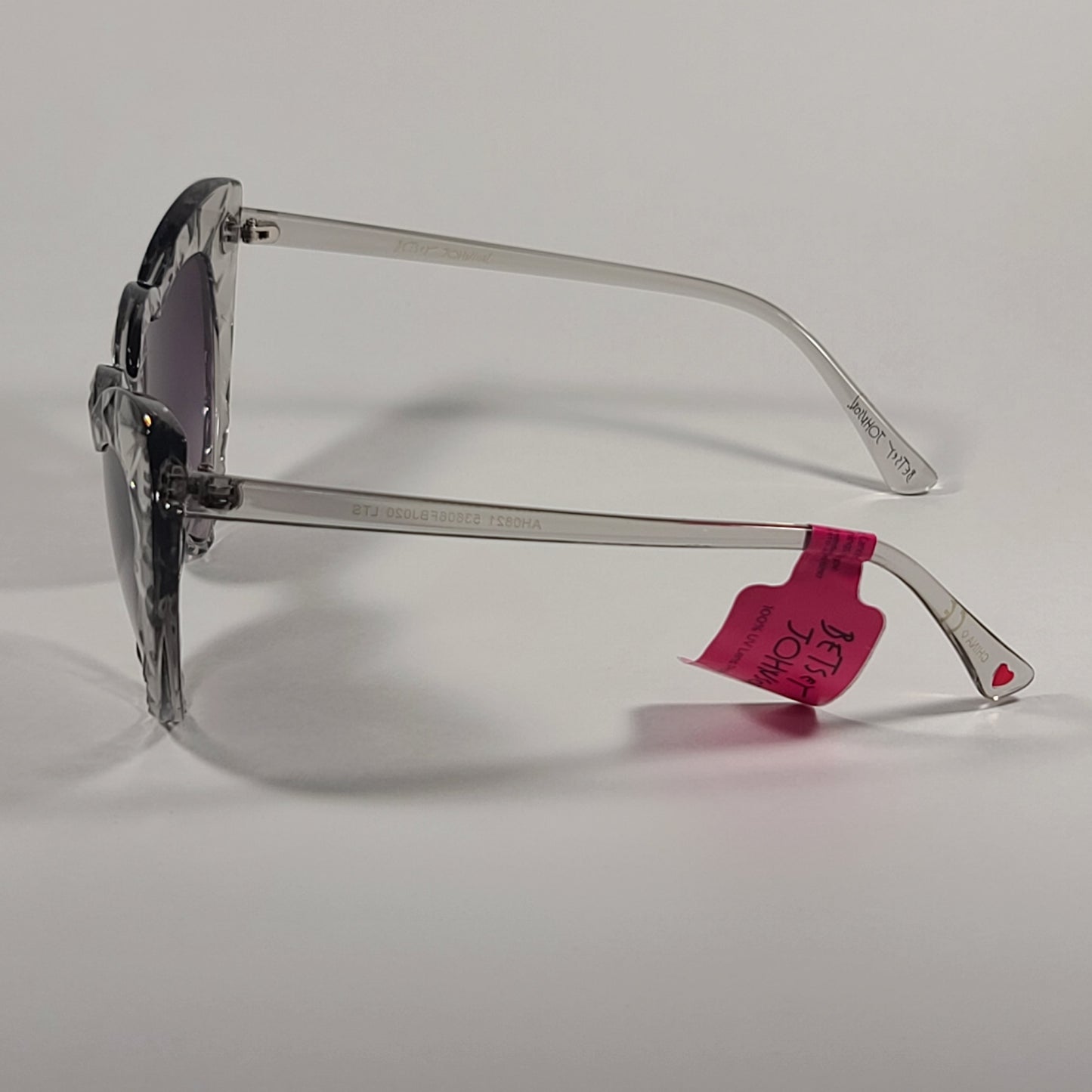 Betsey Johnson Heart Shape Sunglasses Clear Crystal Frame Smoke Gradient Lens 53606FBJ - Sunglasses
