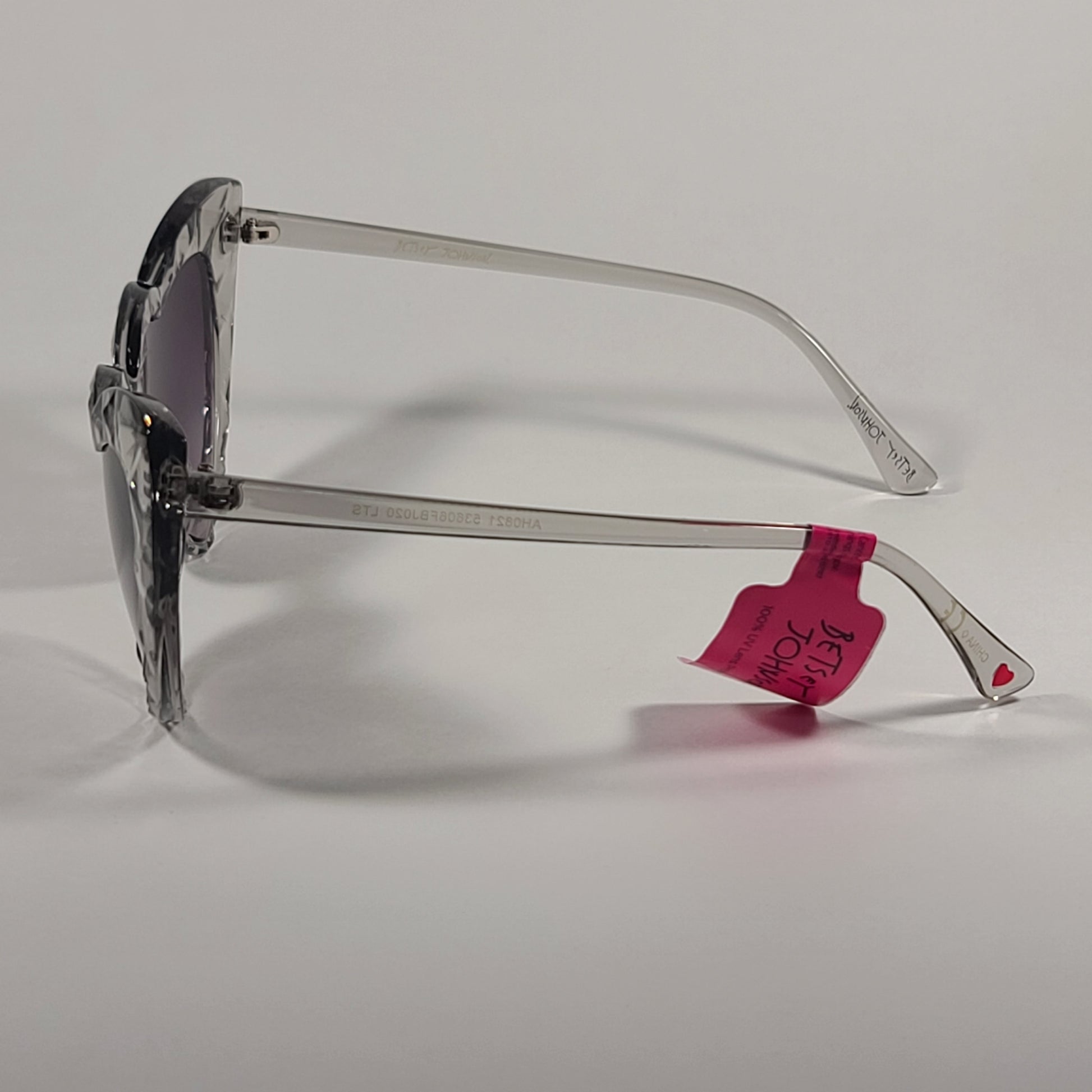 Betsey Johnson Heart Shape Sunglasses Clear Crystal Frame Smoke Gradient Lens 53606FBJ - Sunglasses