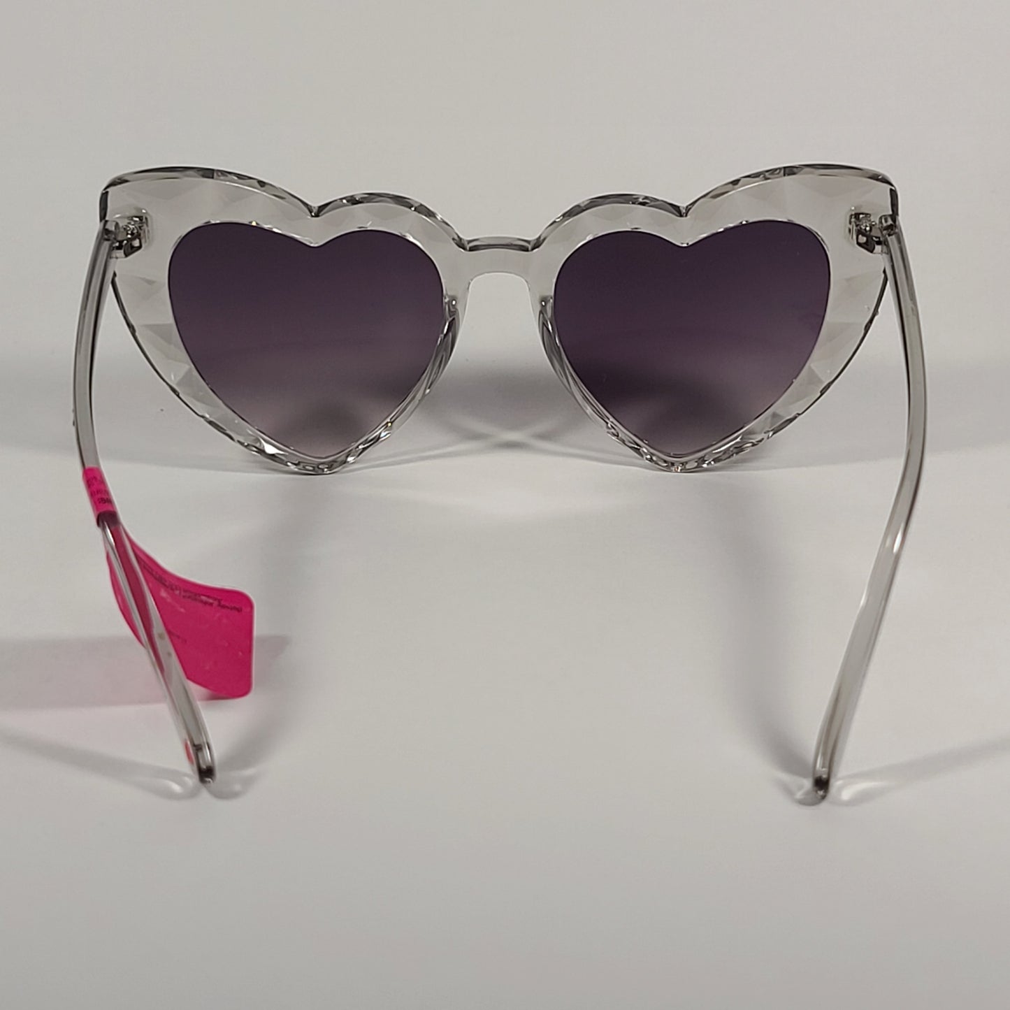 Betsey Johnson Heart Shape Sunglasses Clear Crystal Frame Smoke Gradient Lens 53606FBJ - Sunglasses