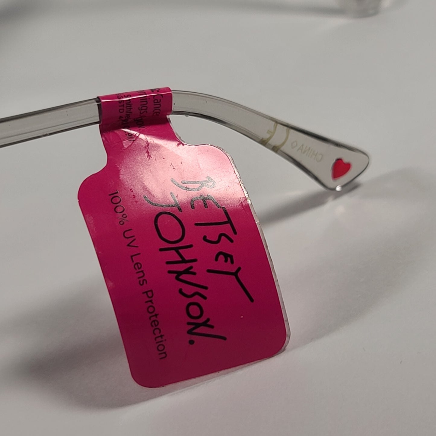 Betsey Johnson Heart Shape Sunglasses Clear Crystal Frame Smoke Gradient Lens 53606FBJ - Sunglasses