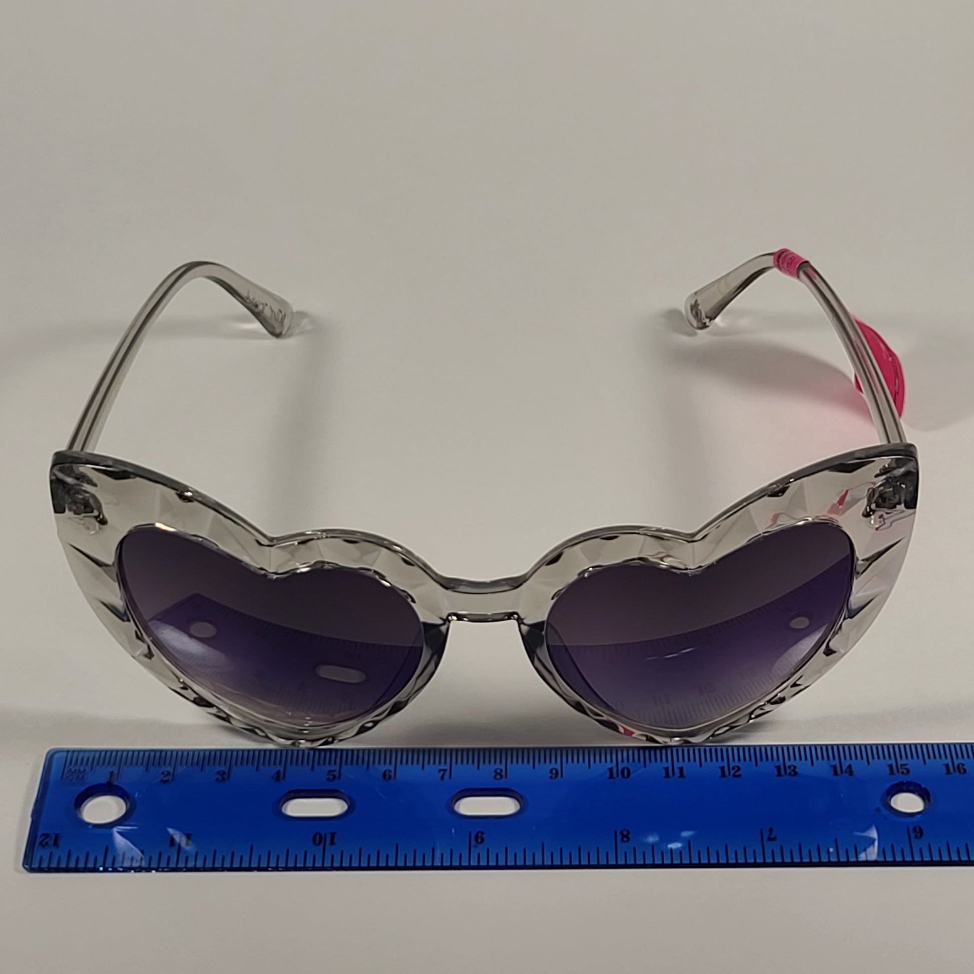 Betsey Johnson Heart Shape Sunglasses Clear Crystal Frame Smoke Gradient Lens 53606FBJ - Sunglasses