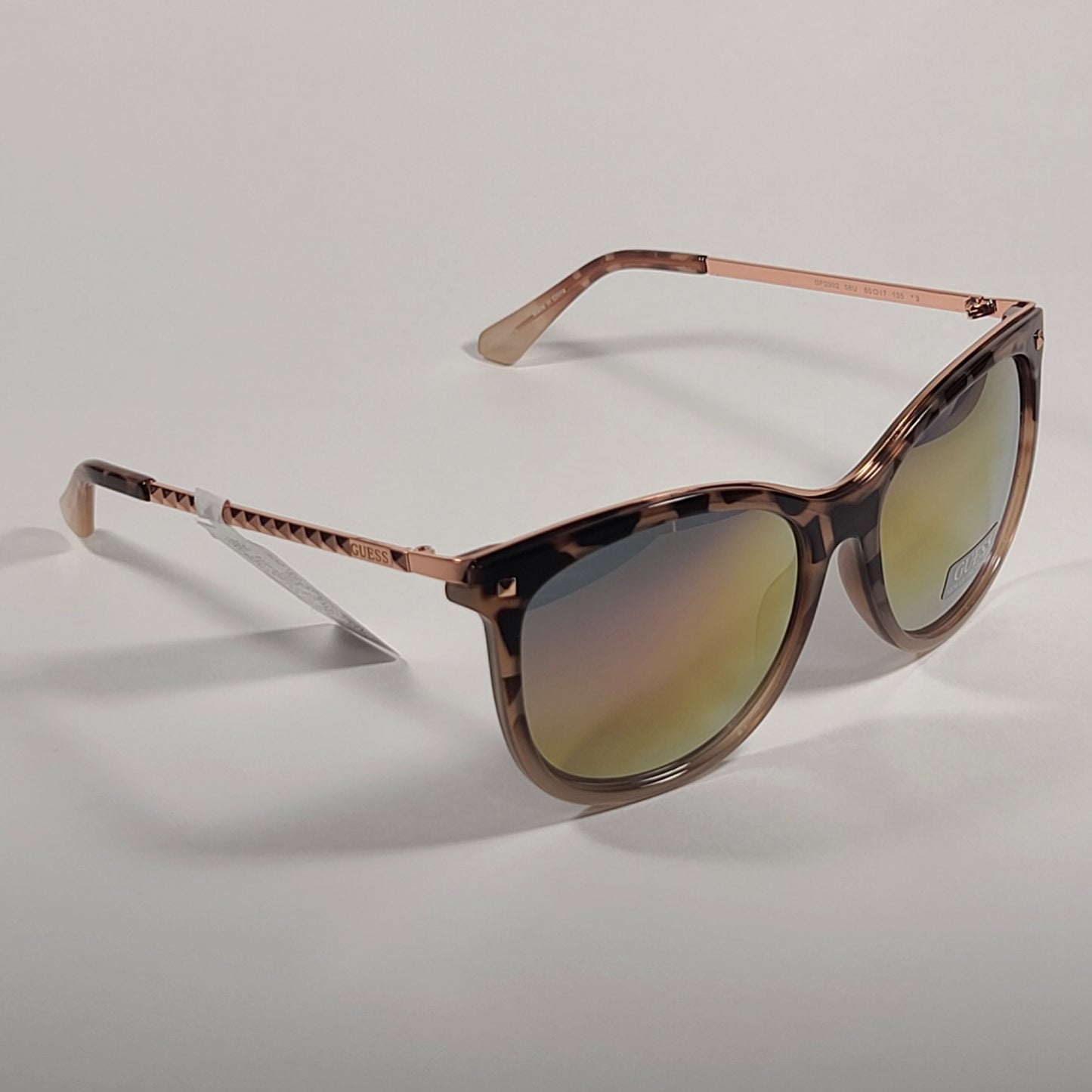 Guess Oversized Designer Sunglasses Pink Tortoise Rose Gold Frame Rose Gold Mirror Lens GF0302 56U - Sunglasses