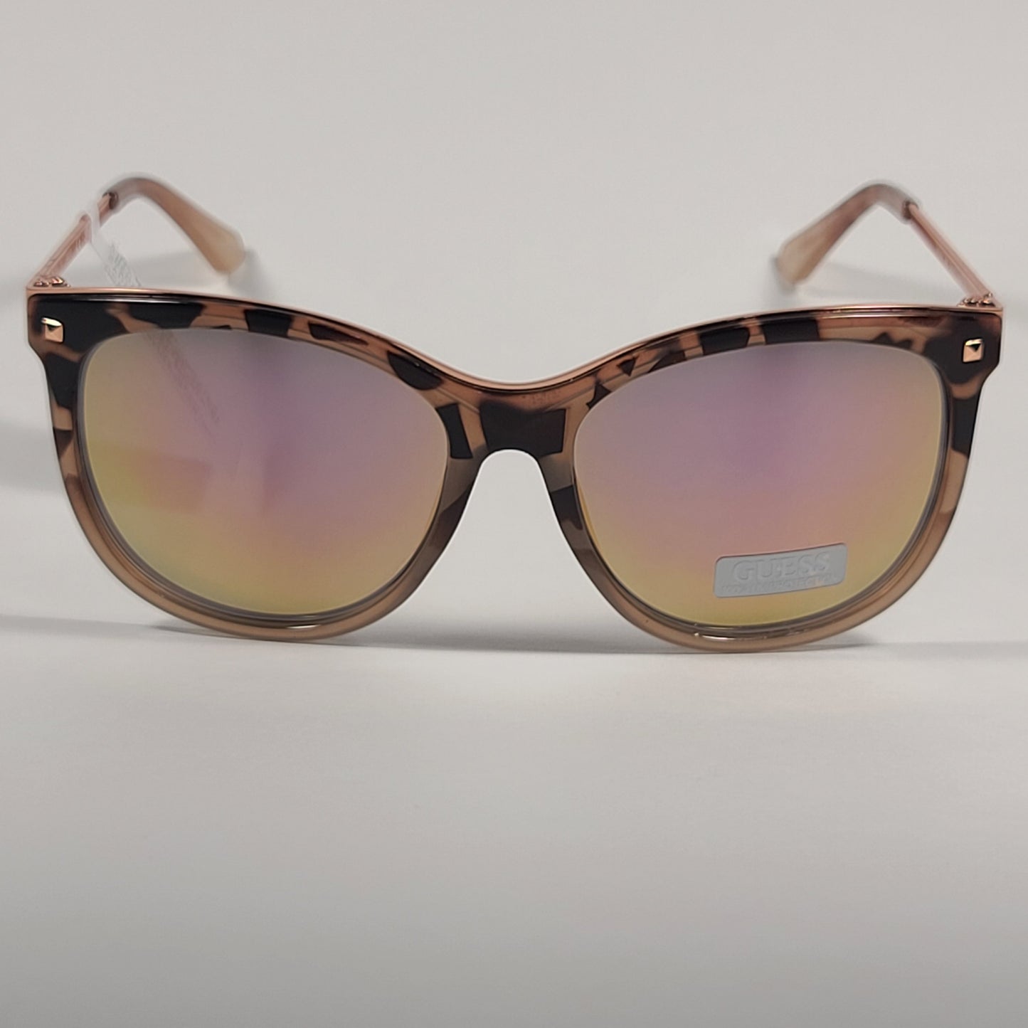 Guess Oversized Designer Sunglasses Pink Tortoise Rose Gold Frame Rose Gold Mirror Lens GF0302 56U - Sunglasses
