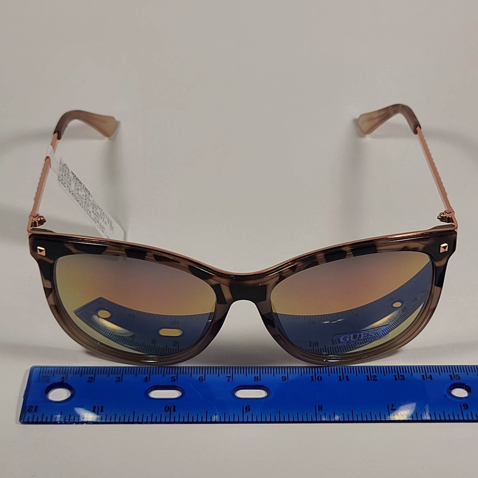 Guess Oversized Designer Sunglasses Pink Tortoise Rose Gold Frame Rose Gold Mirror Lens GF0302 56U - Sunglasses