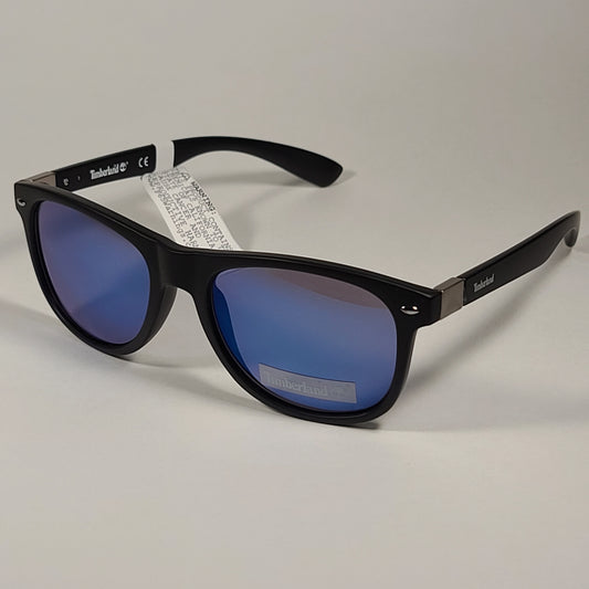 Timberland Square Sunglasses Matte Black Frame Blue Mirror Flash Lens TB7154 02X - Sunglasses