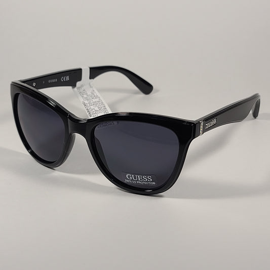 Guess Designer Sunglasses Rhinestone Temples Shiny Black Frame Gray Lens GF0296 01A - Sunglasses