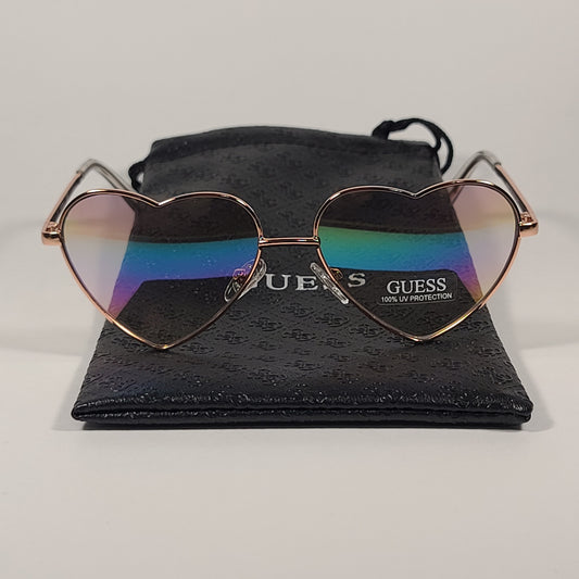 Guess Small Heart Sunglasses Gold Tone Metal Frame Rainbow Flash Lens GF4008 32W - Sunglasses