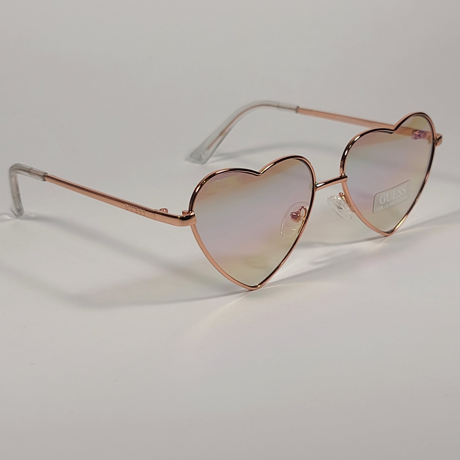 Guess Small Heart Sunglasses Gold Tone Metal Frame Rainbow Flash Lens GF4008 32W - Sunglasses