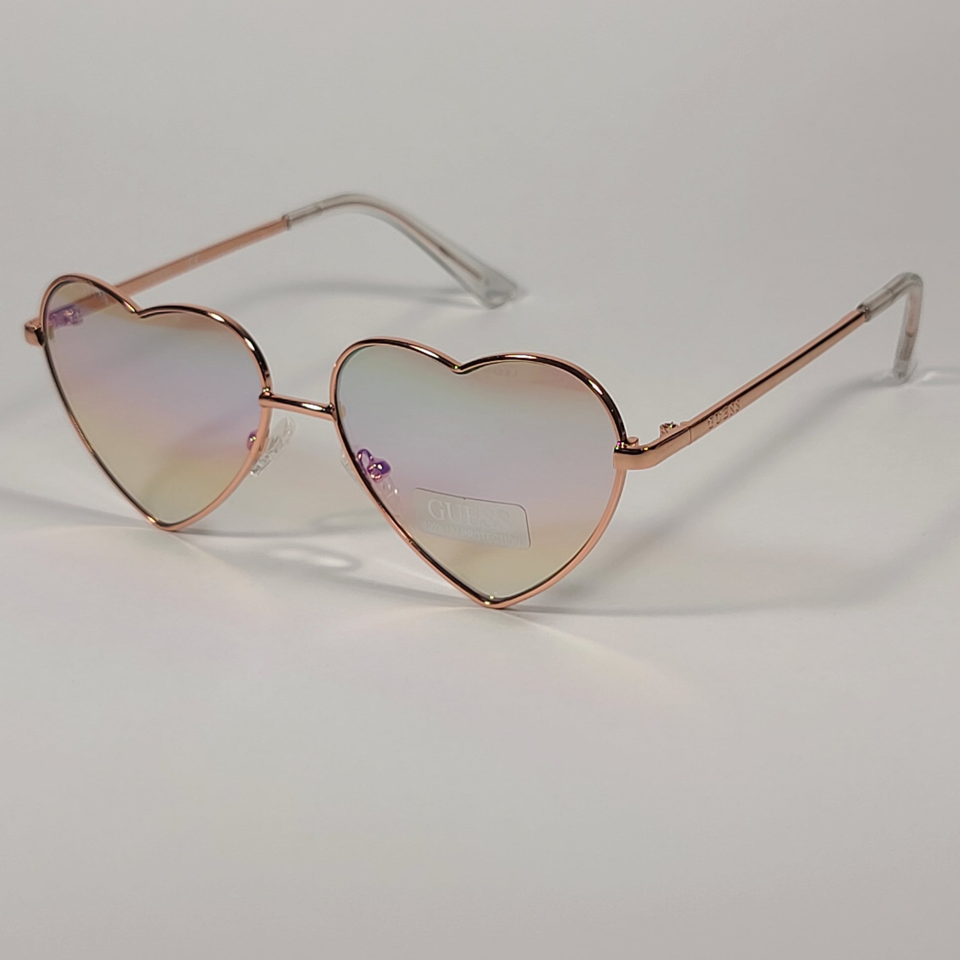 Guess Small Heart Sunglasses Gold Tone Metal Frame Rainbow Flash Lens GF4008 32W - Sunglasses
