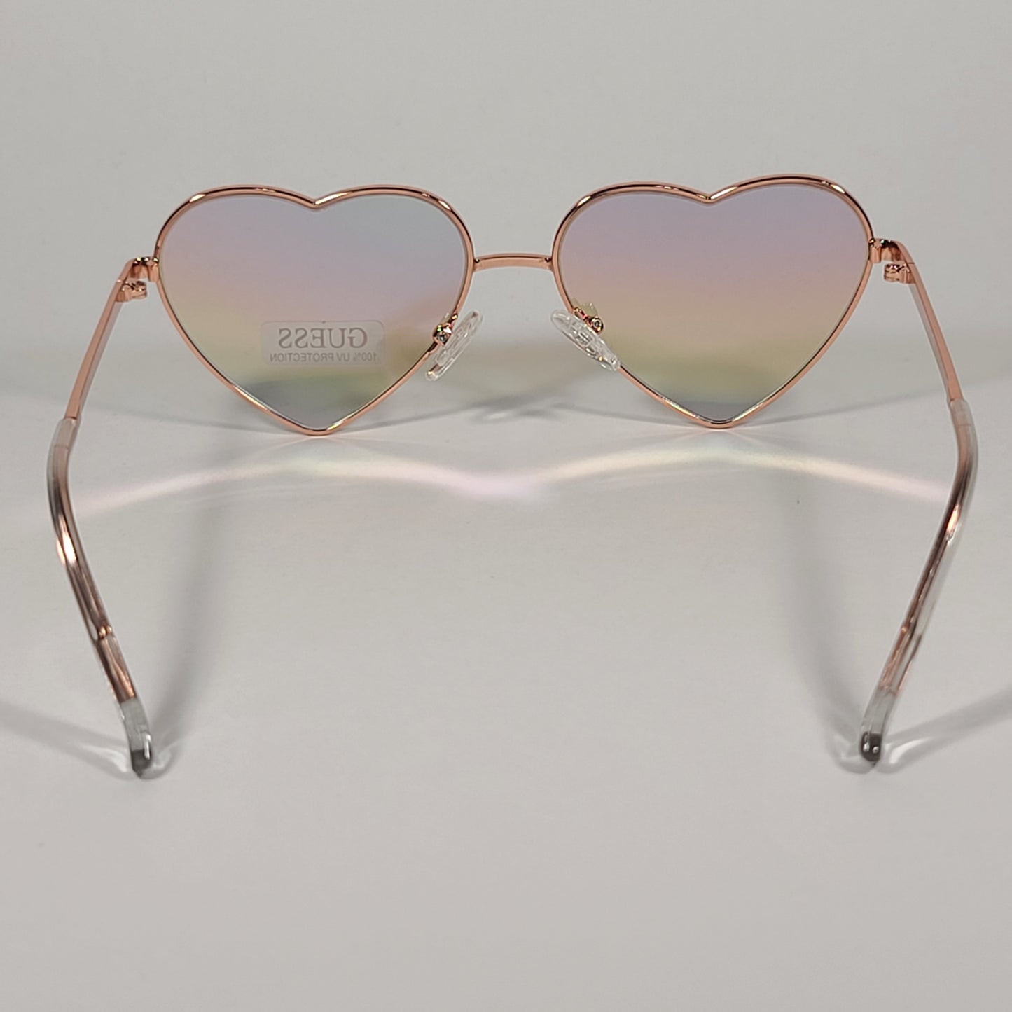 Guess Small Heart Sunglasses Gold Tone Metal Frame Rainbow Flash Lens GF4008 32W - Sunglasses