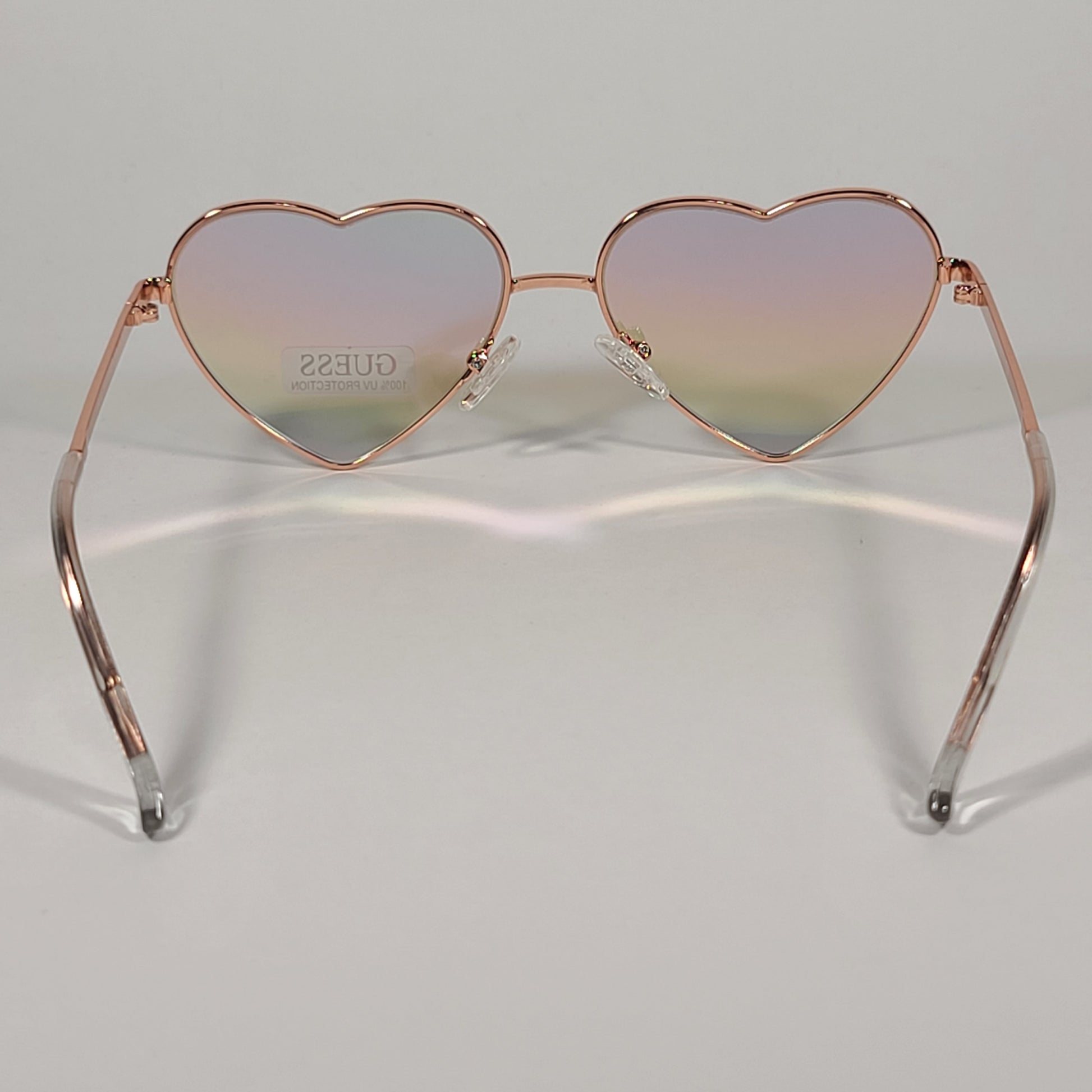 Guess Small Heart Sunglasses Gold Tone Metal Frame Rainbow Flash Lens GF4008 32W - Sunglasses